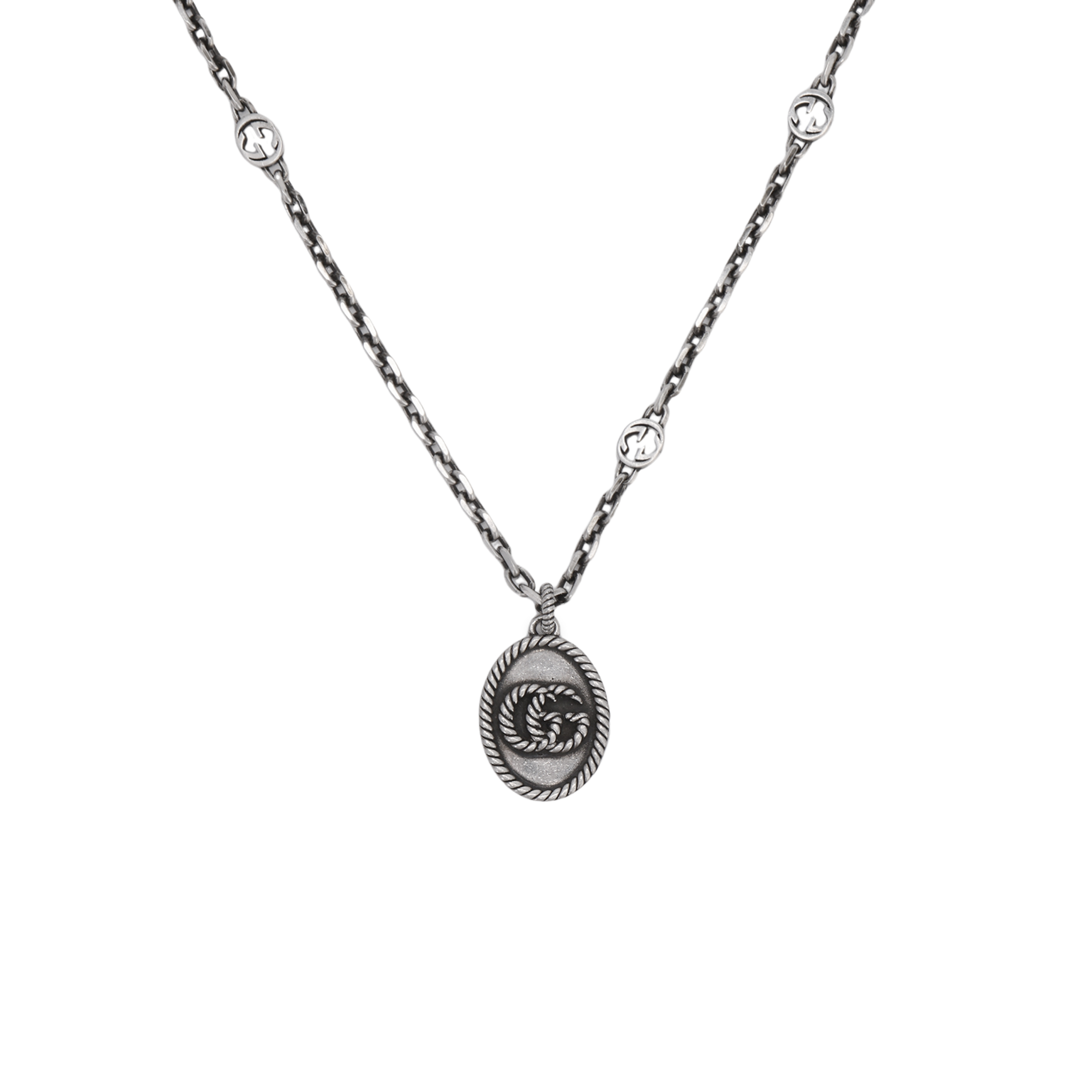 GUCCI Vintage Double G Pendant 925 Silver Necklace Unisex Silver 632540-J8400-0701