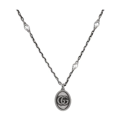 GUCCI Vintage Double G Pendant 925 Silver Necklace Unisex Silver 632540-J8400-0701