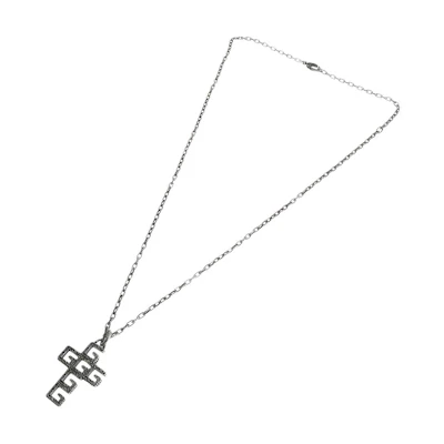 GUCCI Vintage G-Cube Cross 925 Silver Necklace for Men - Silver. YBB57699400100U