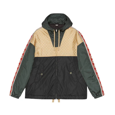 Gucci Vintage GG Jacquard Colorblock Hooded Track Jacket Beige Mens 598722-Z4039-2051