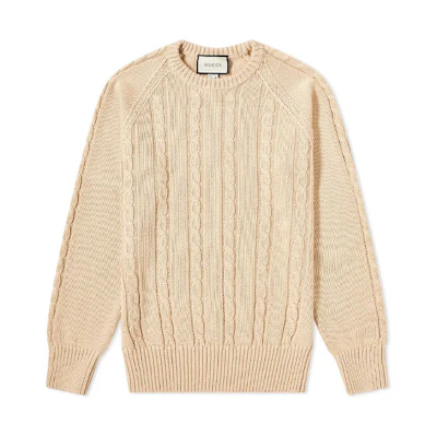 Gucci Vintage Solid Ribbed Knit Sweater Light Beige 614727-XKBA3-9166