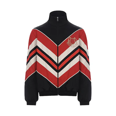 Gucci Vintage Striped Patch Oversized Jacket Men Black Red 575762-XJBBE-1315