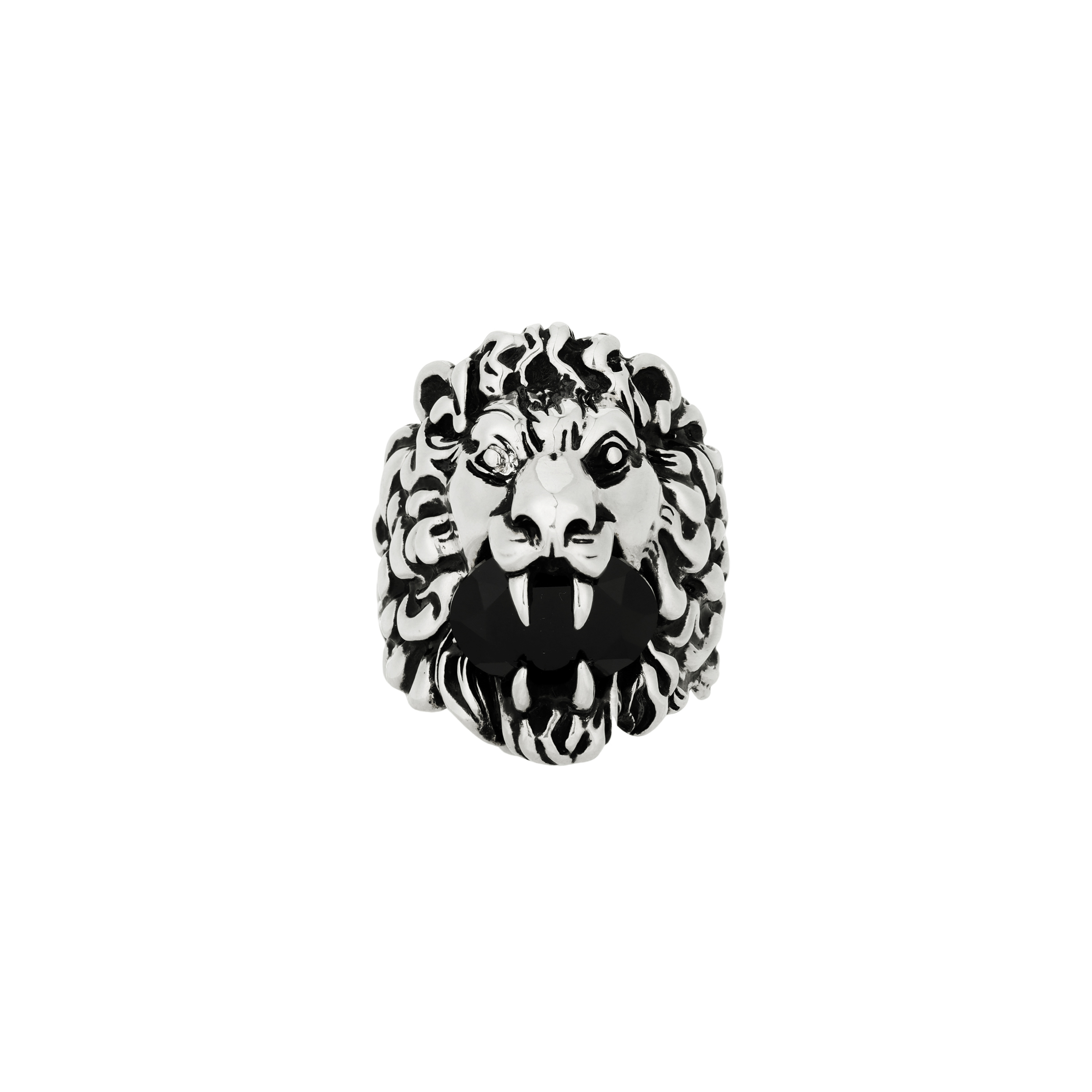 GUCCI Vintage Web Lion Head Black Fashion Ring with Crystals for Men 402763-J1D50-9074