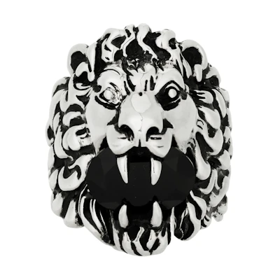 GUCCI Vintage Web Lion Head Black Fashion Ring with Crystals for Men 402763-J1D50-9074