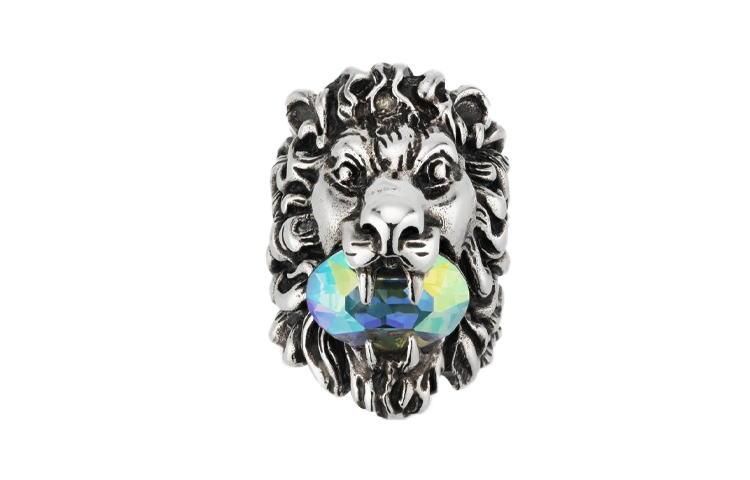 GUCCI Vintage Web Ring in Palladium-Plated with Crystal Lion Head Unisex 402763-J3F42-8162 圖 2