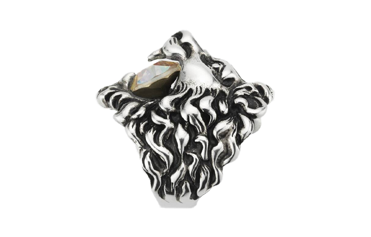 GUCCI Vintage Web Ring in Palladium-Plated with Crystal Lion Head Unisex 402763-J3F42-8162 圖 3