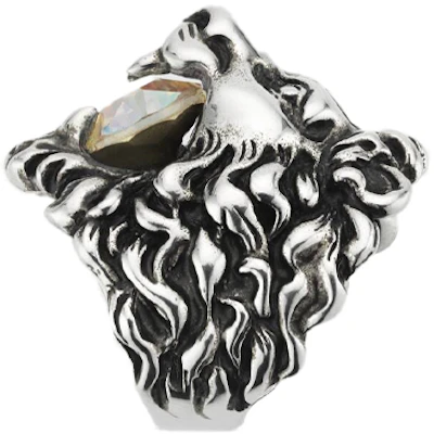 GUCCI Vintage Web Ring in Palladium-Plated with Crystal Lion Head Unisex 402763-J3F42-8162 Lookbook GUCCI Vintage Web Ring in Palladium-Plated with Crystal Lion Head Unisex 402763-J3F42-8162