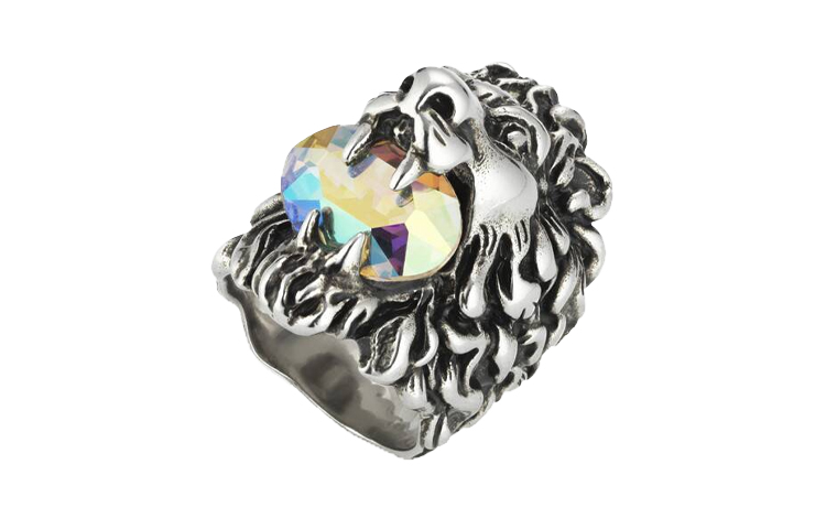 GUCCI Vintage Web Ring in Palladium-Plated with Crystal Lion Head Unisex 402763-J3F42-8162 圖 4