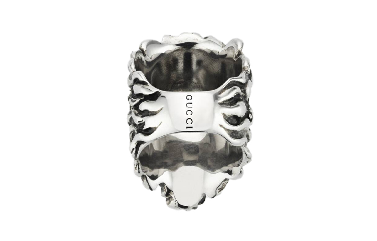 GUCCI Vintage Web Ring in Palladium-Plated with Crystal Lion Head Unisex 402763-J3F42-8162 圖 5