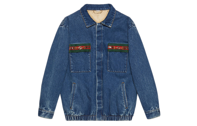 Gucci Washed Denim Jacket with Web Detail Deep Blue - Fashion 611771-XDBB9-4447