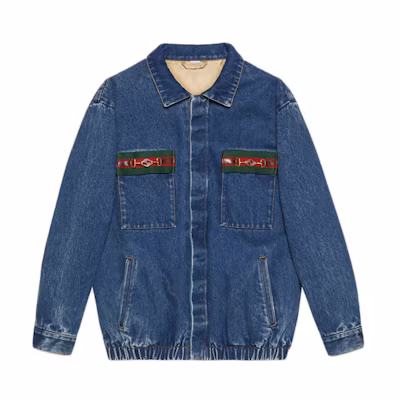 Gucci Washed Denim Jacket with Web Detail Deep Blue - Fashion 611771-XDBB9-4447