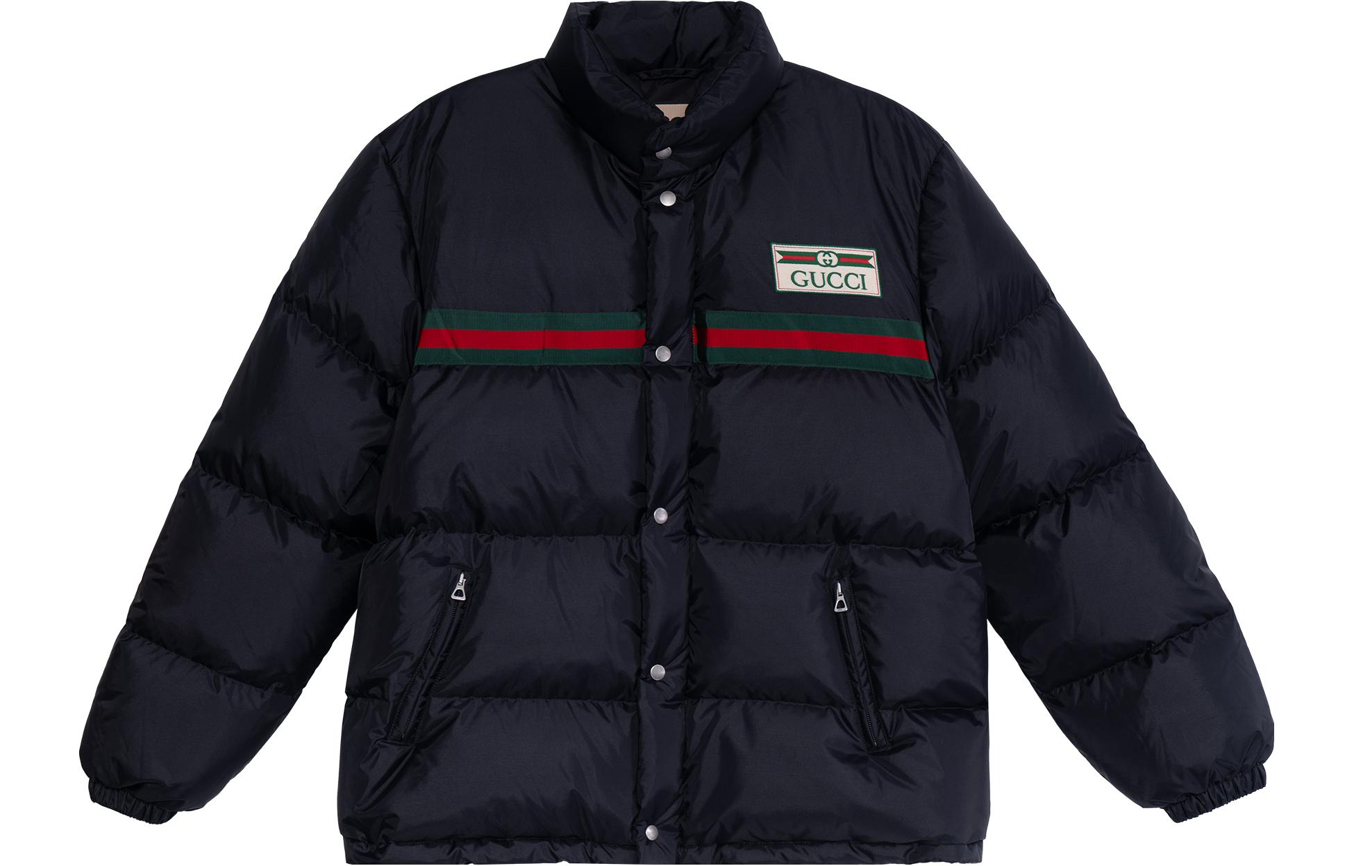 Gucci Waterproof Down Jacket with Logo Collar, Winter Black Retro Style 666560-Z8AQX-1043