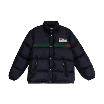 Gucci Waterproof Down Jacket with Logo Collar, Winter Black Retro Style 666560-Z8AQX-1043