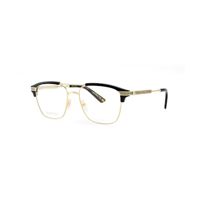 Gucci Web GG Decor Asian Pilot Optical Frames Black Gold Men GG0241O-002