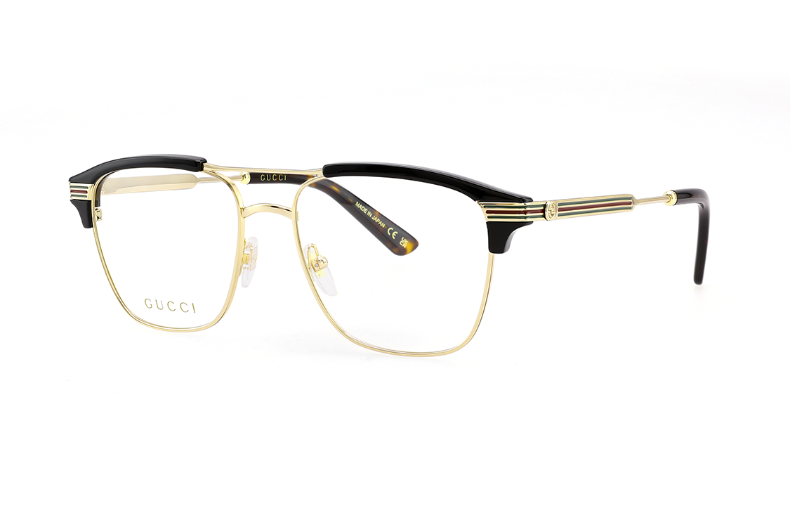 Gucci Web GG Decor Asian Pilot Optical Frames Black Gold Men GG0241O-002 圖 2