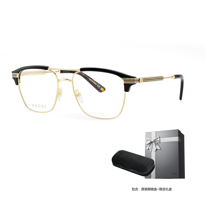 Gucci Web GG Decor Asian Pilot Optical Frames Black Gold Men GG0241O-002 圖 5