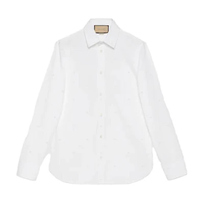 Gucci White Collared Long Sleeve Shirt FW23 751077-ZAM6G-9000