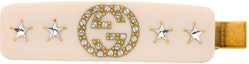 Buy GUCCI White Crystal Double G Hair Clip with Stars Design. 630703-I4772-8588