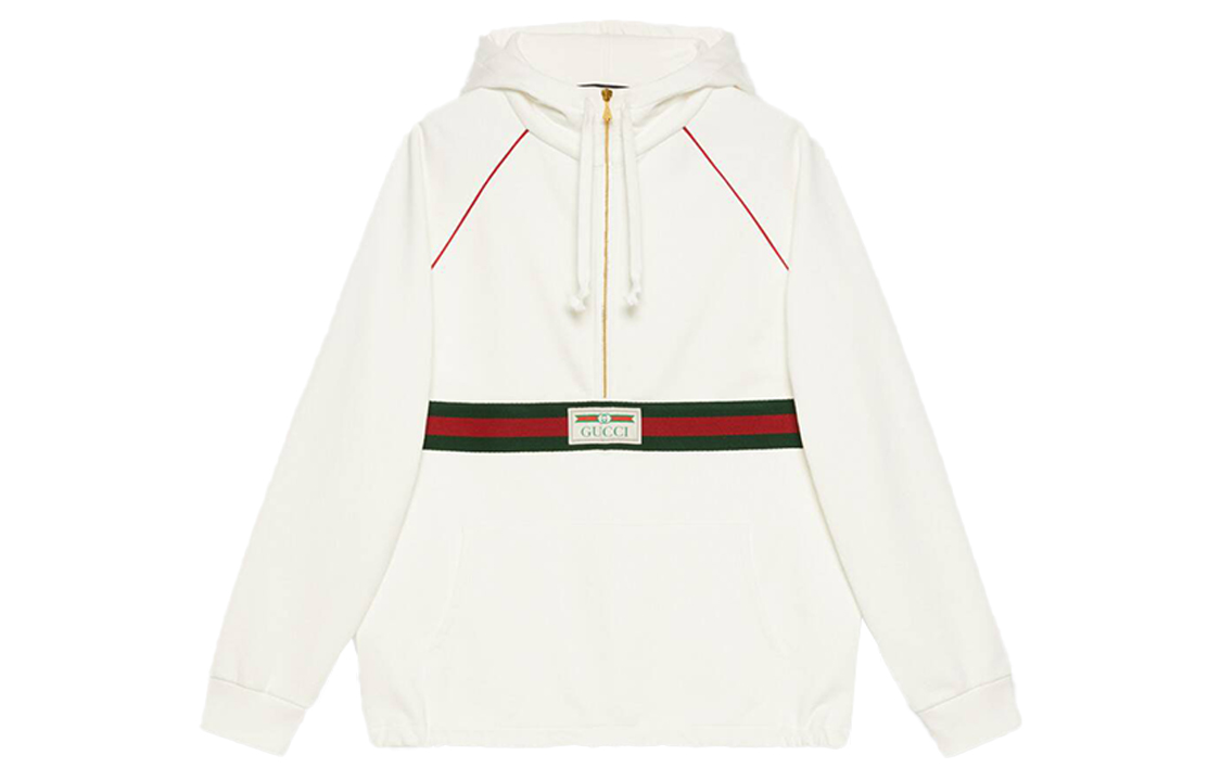Gucci White Half-Zip Hoodie with Classic Web Detail 645320-XJDAK-9146