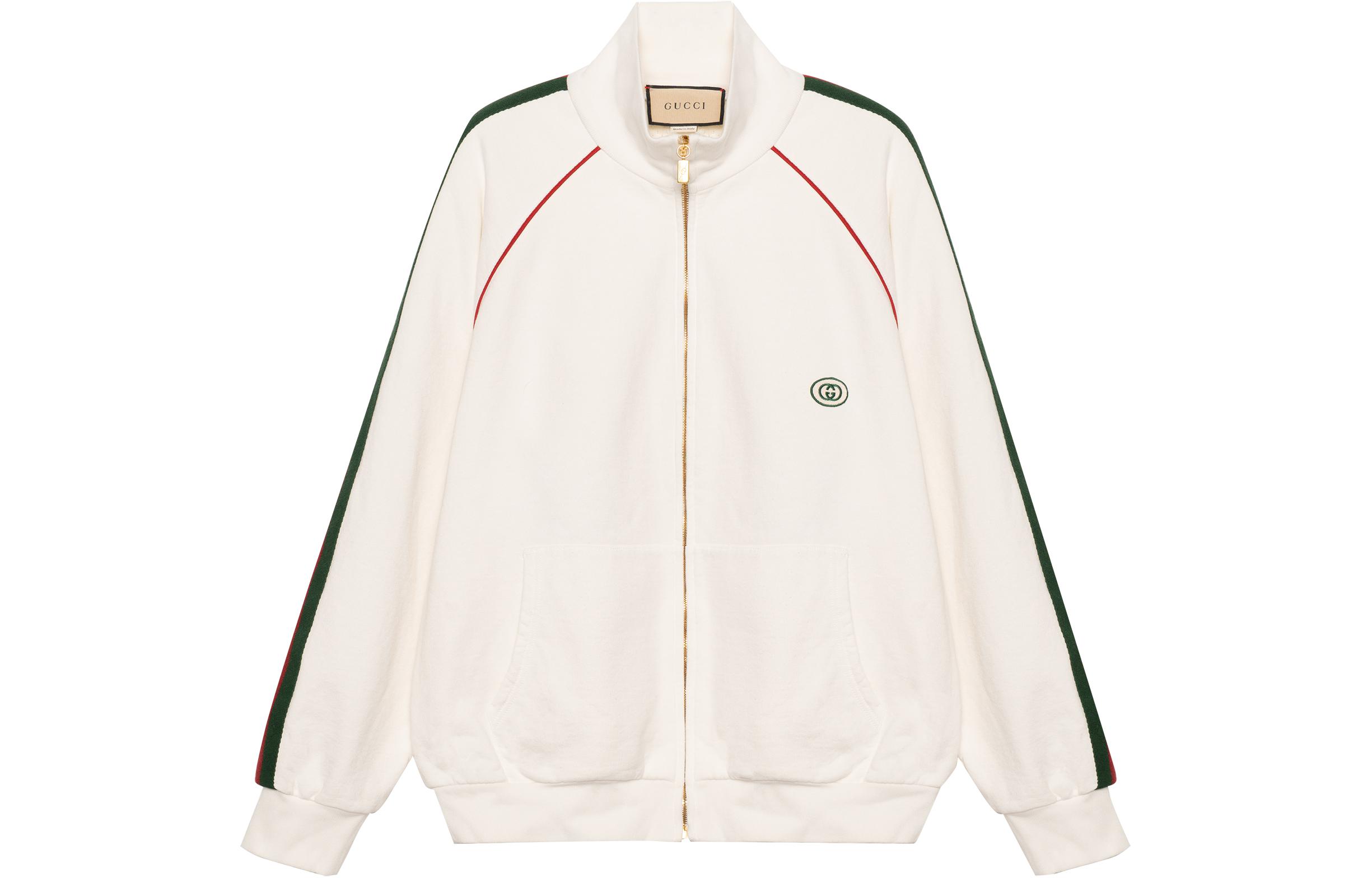 Gucci White Knit Zip Jacket with Web Stripe 625405-XJCOE-9146