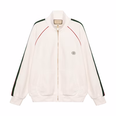 Gucci White Knit Zip Jacket with Web Stripe 625405-XJCOE-9146