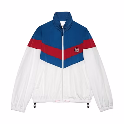 Gucci White Logo Appliqué Zip-Up Jacket FW23 Pre-Fall Collection 742815-ZAN7X-9198