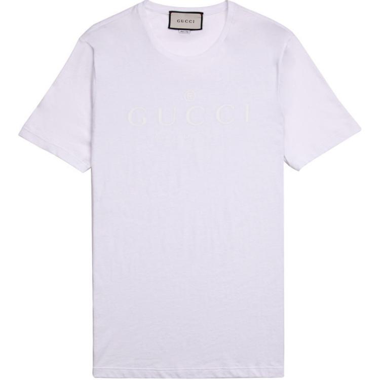 Gucci White Logo Print Crewneck Slim Straight T-Shirt for Men 441685-X3A80-9000