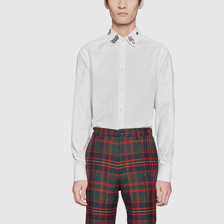 Lookbook GUCCI Baju Putih Lengan Panjang Kapas dengan Kolar Sulaman 523500-Z341L-9061