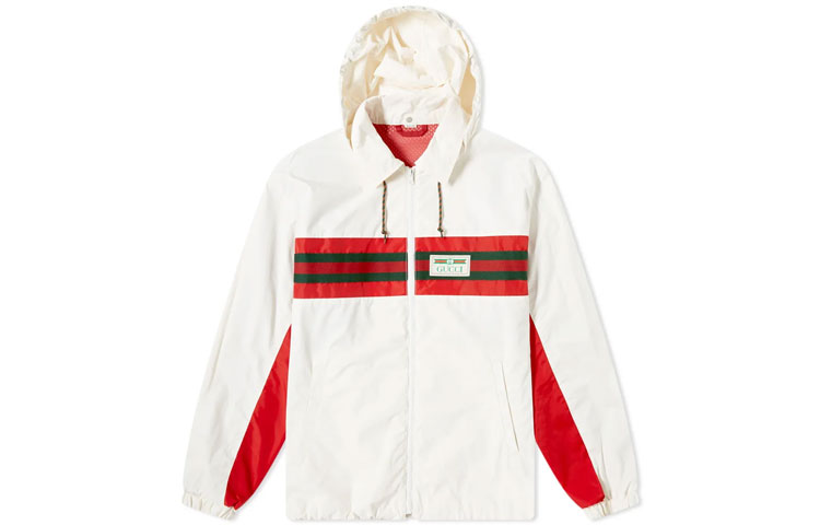 Gucci White Nylon Stripe Hooded Track Jacket 599935-XDA0X-9061
