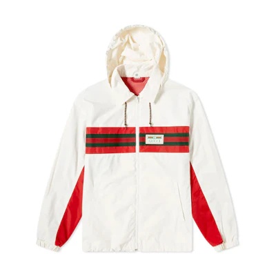Gucci White Nylon Stripe Hooded Track Jacket 599935-XDA0X-9061