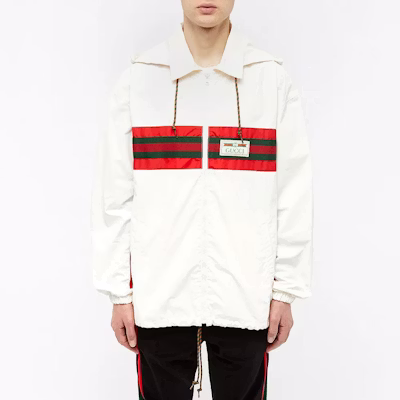 Jaket Hoodie Track Gucci Putih Nylon dengan Garis Striped 599935-XDA0X-9061 Shop Jaket Hoodie Track Gucci Putih Nylon dengan Garis Striped 599935-XDA0X-9061