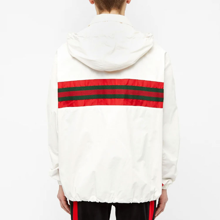 Purchase Jaket Hoodie Track Gucci Putih Nylon dengan Garis Striped 599935-XDA0X-9061
