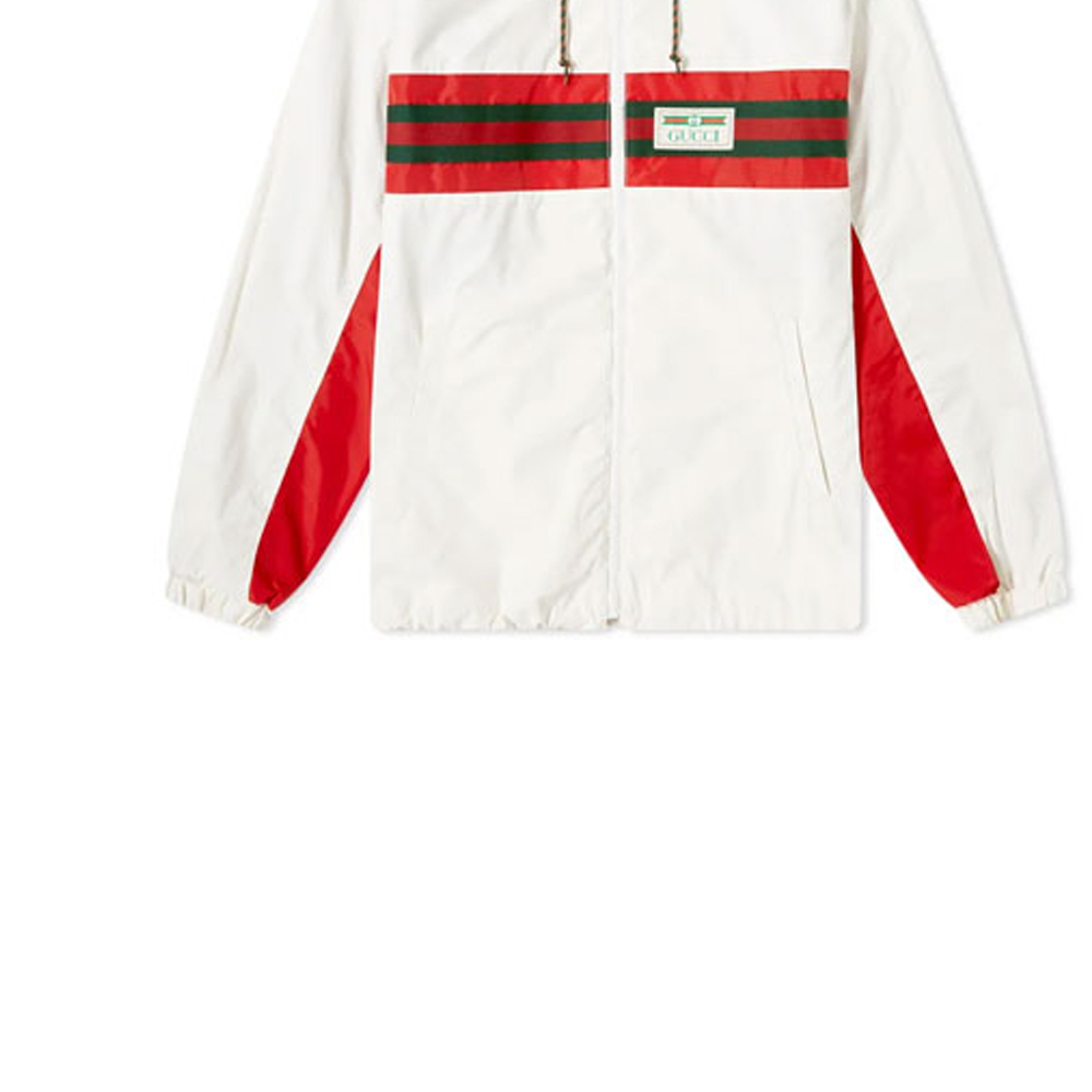 Sizing Jaket Hoodie Track Gucci Putih Nylon dengan Garis Striped 599935-XDA0X-9061