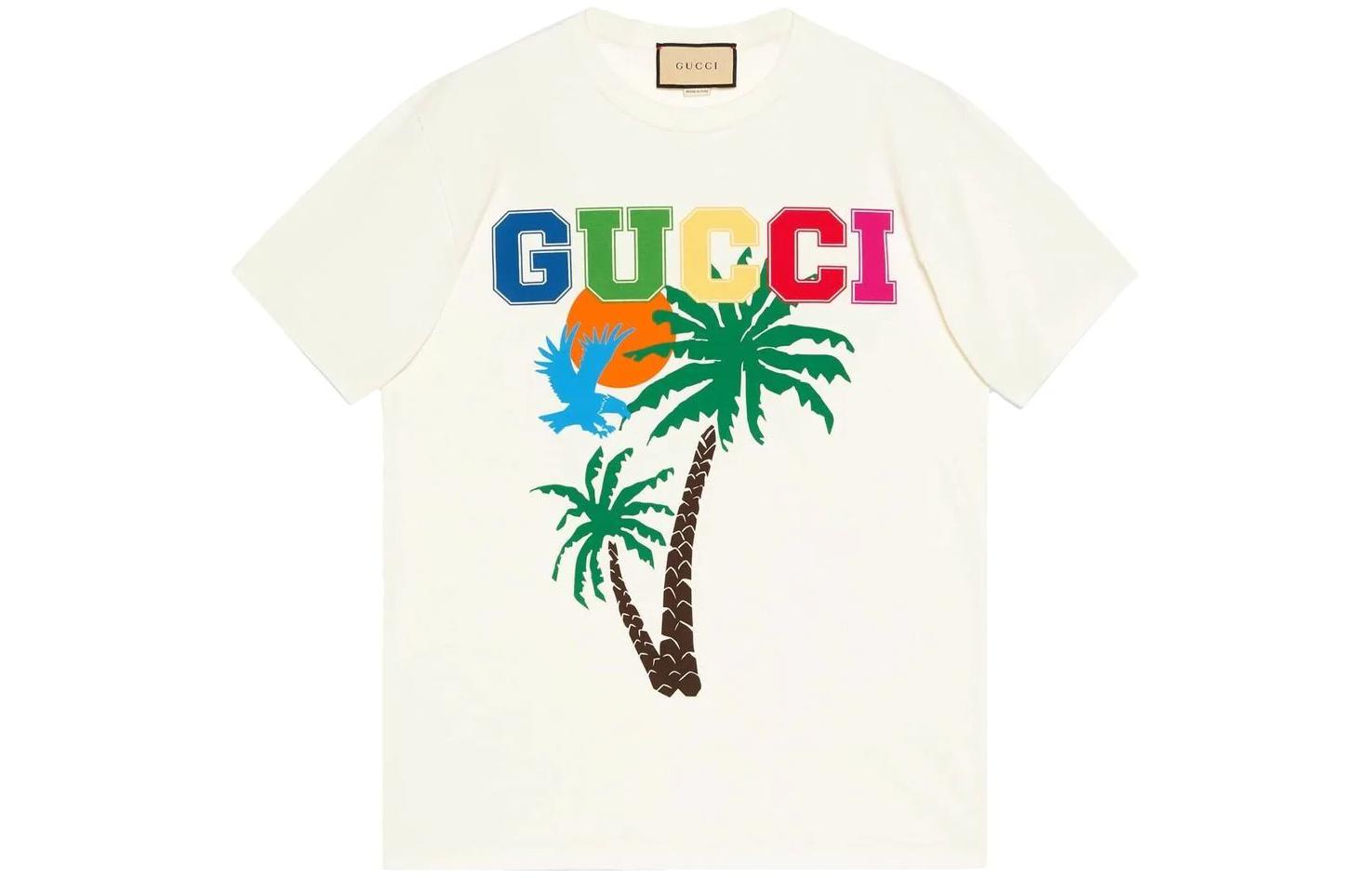 Gucci White Palm Print Short Sleeve T-Shirt 548334-XJEOW-9095