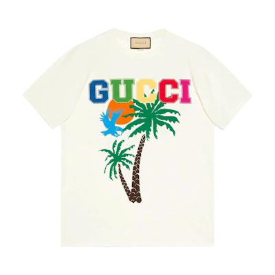Gucci White Palm Print Short Sleeve T-Shirt 548334-XJEOW-9095