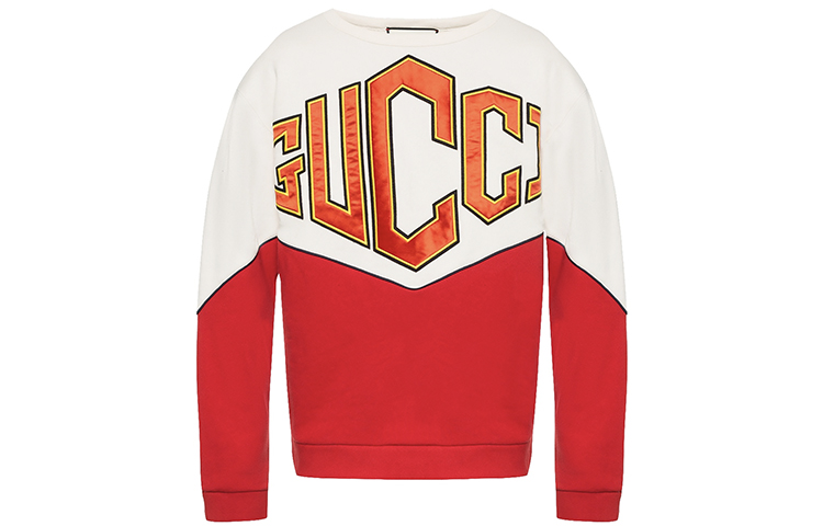Gucci White/Red Patchwork Logo Embroidered Sweatshirt 580820-XJBHJ-9829