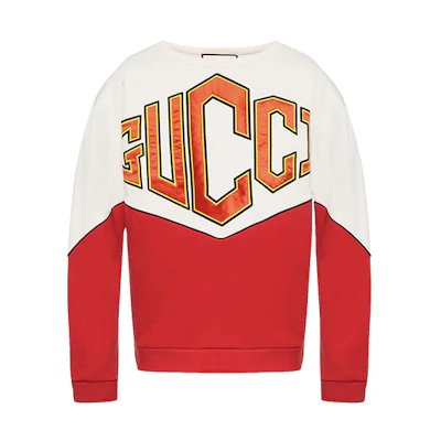 Gucci White/Red Patchwork Logo Embroidered Sweatshirt 580820-XJBHJ-9829