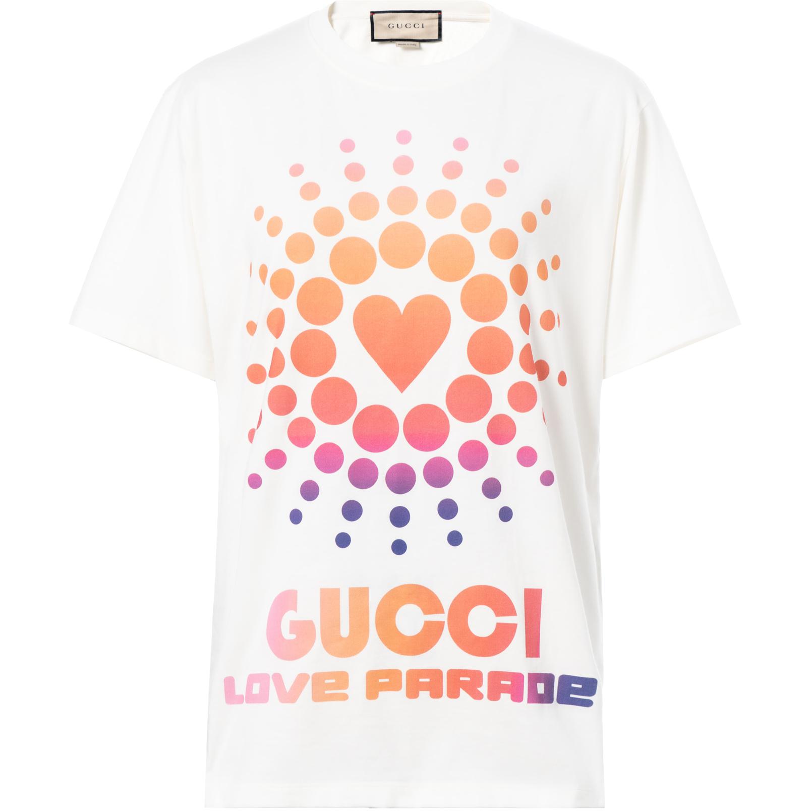 Gucci White Short Sleeve T-shirt with Heart and Letter Print 548334-XJEMZ-9095