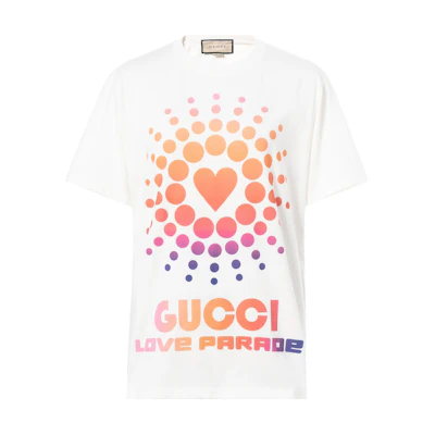 Gucci White Short Sleeve T-shirt with Heart and Letter Print 548334-XJEMZ-9095