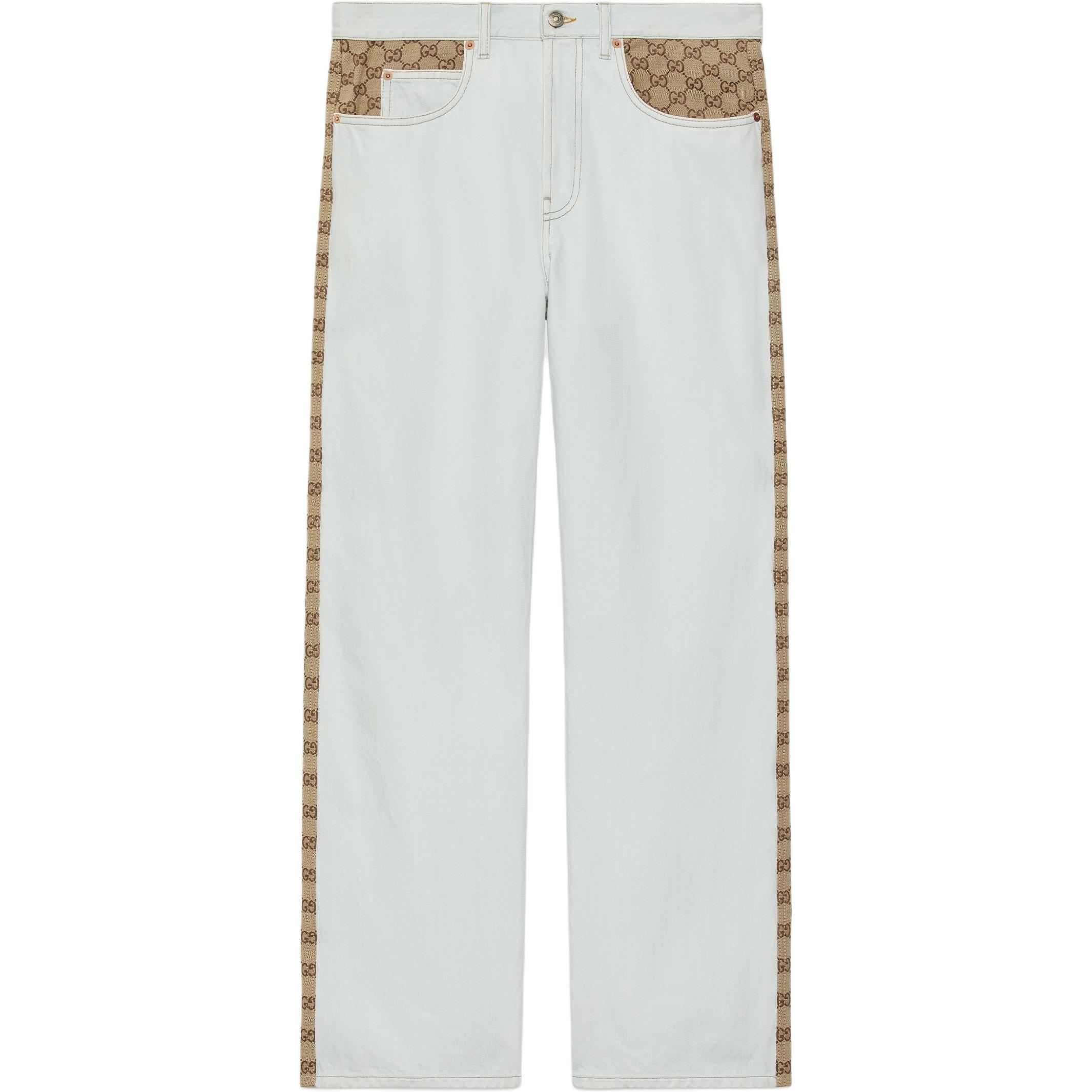 Gucci White Solid Checkered Side Stripe Straight Fit Jeans 753096XDCLU4452