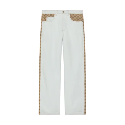 Gucci White Solid Checkered Side Stripe Straight Fit Jeans 753096XDCLU4452