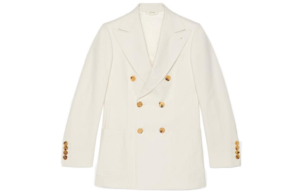 Gucci White Solid Double-Breasted Long Sleeve Jacket 714520-ZAAZM-9213