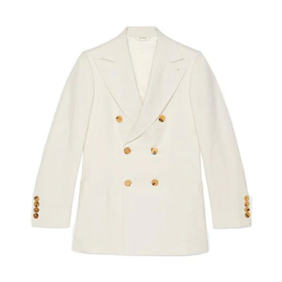 Gucci White Solid Double-Breasted Long Sleeve Jacket 714520-ZAAZM-9213