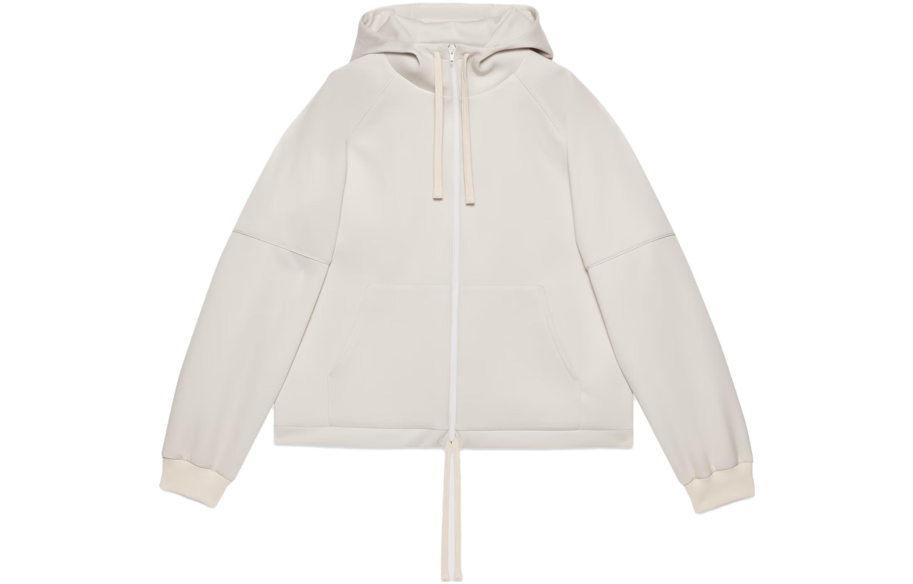 Gucci White Solid Logo Embossed Zip-Up Hoodie Jacket 761565-XJFY6-9303