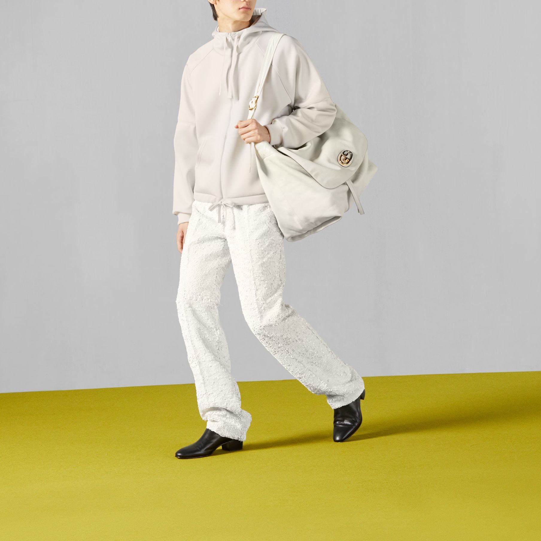 Gucci White Solid Logo Embossed Zip-Up Hoodie Jacket 761565-XJFY6-9303 圖 3