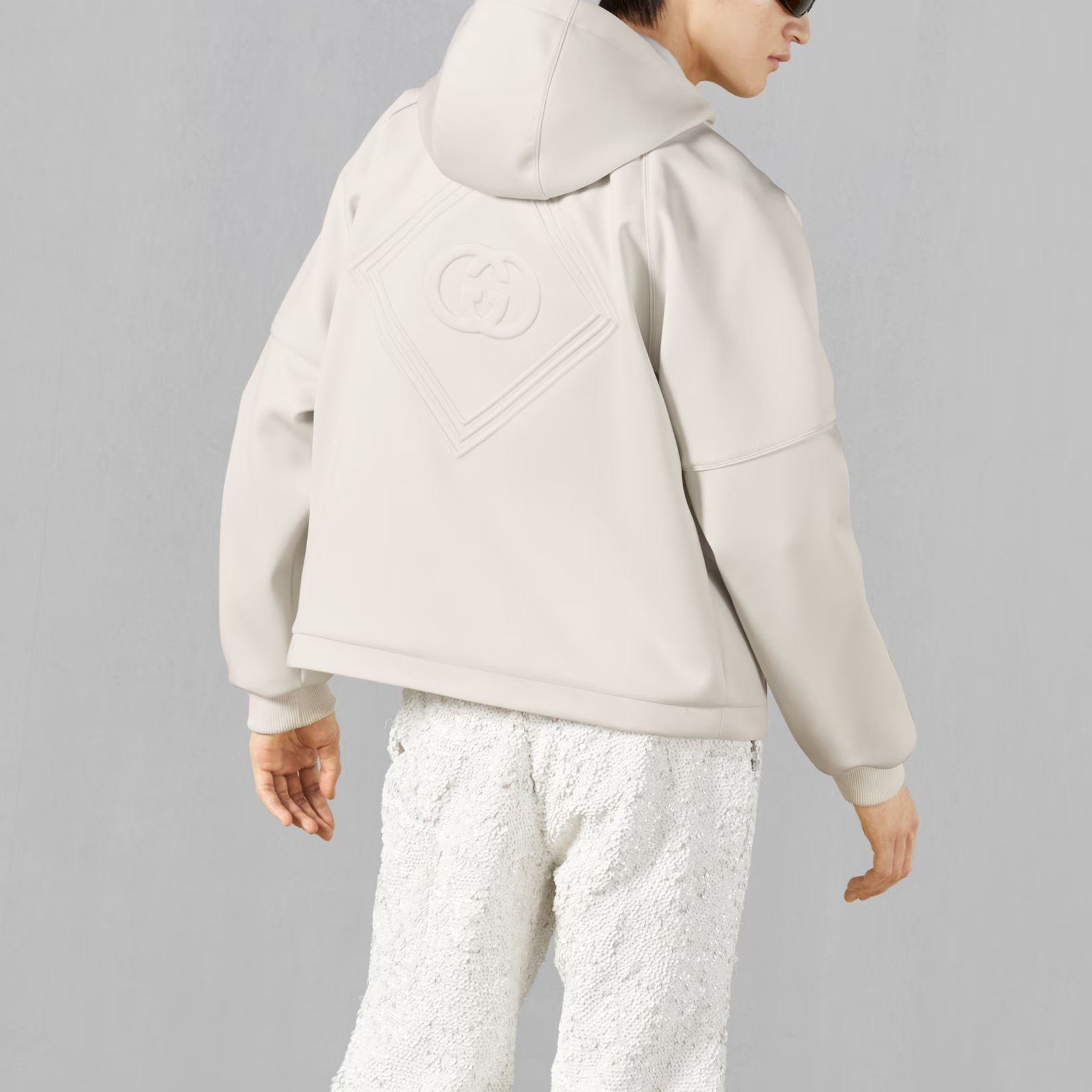 Gucci White Solid Logo Embossed Zip-Up Hoodie Jacket 761565-XJFY6-9303 圖 5