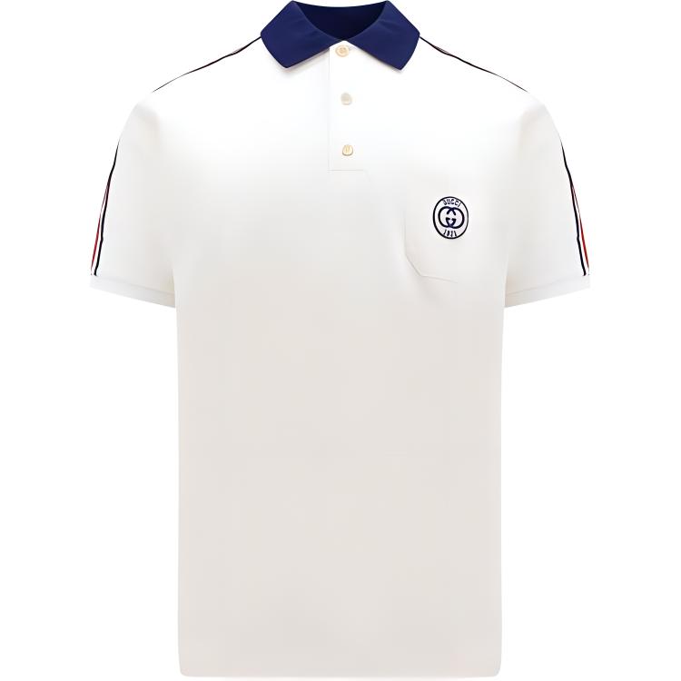 Gucci White Stripe Logo Print Casual Short Sleeve Polo Shirt 753078-XJFTN-9733