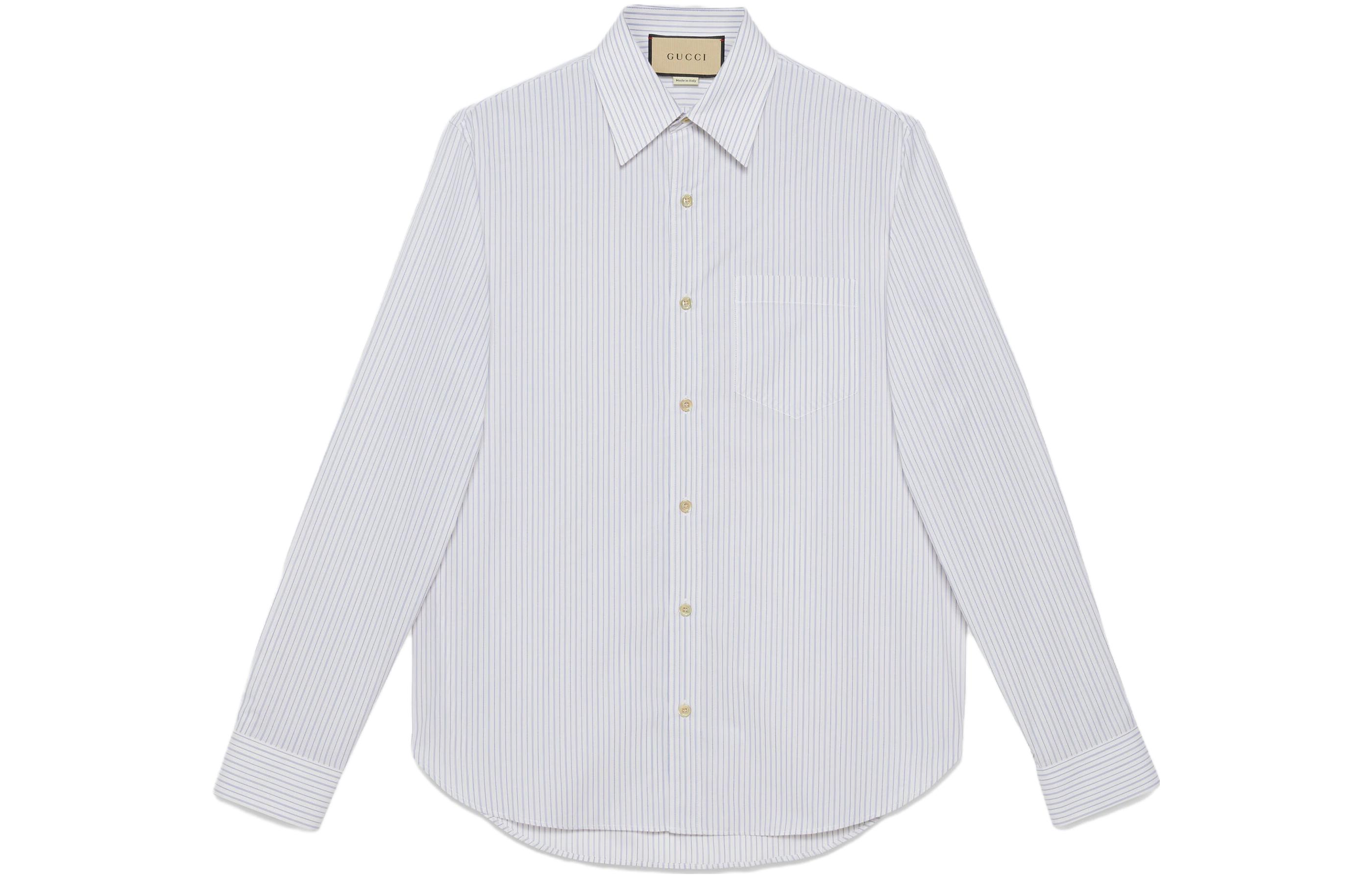 Gucci White Striped Print SS23 Single-Breasted Long Sleeve Shirt 703396-ZAJ3G-9014