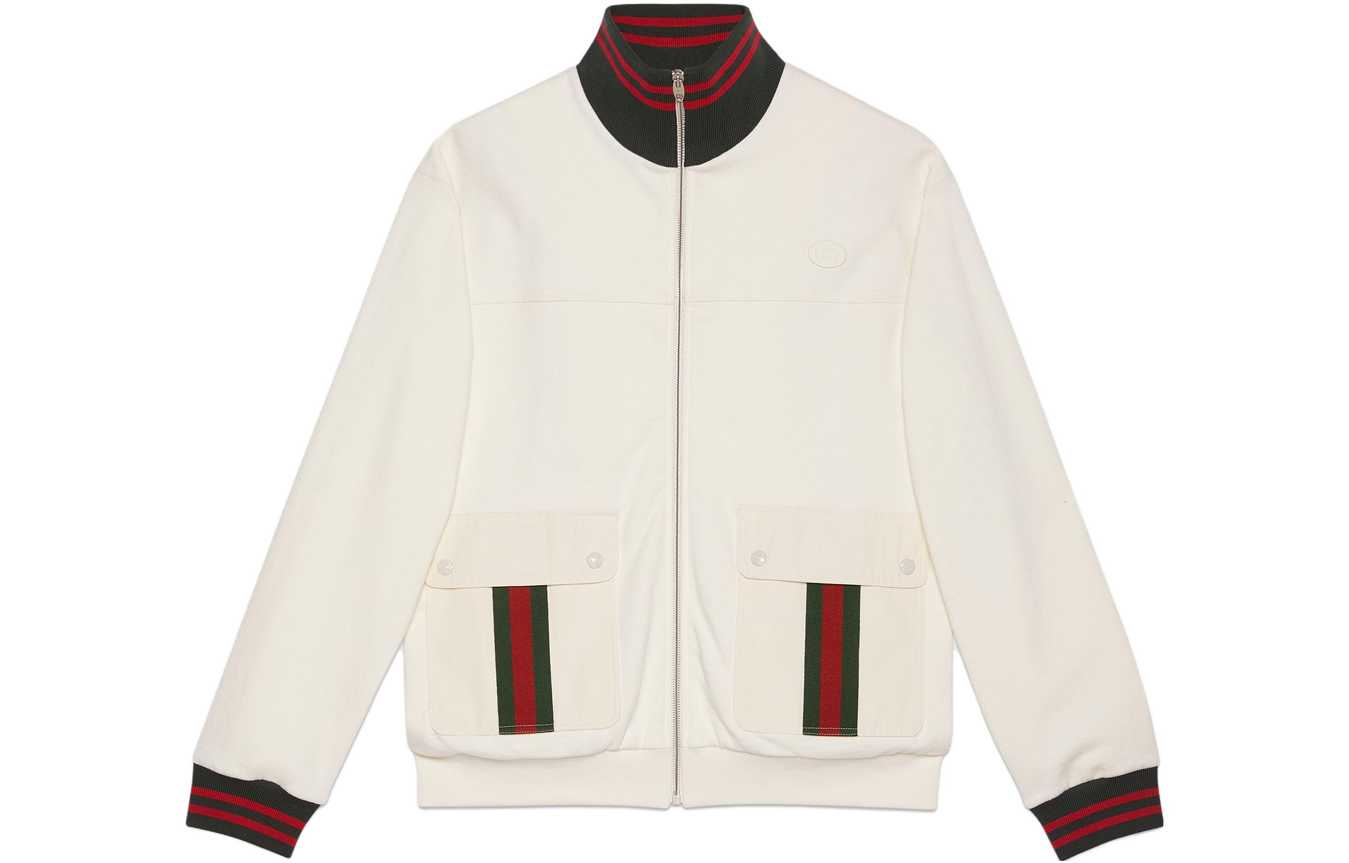 Gucci White Striped Zip-Up Jacket with Stand Collar Long Sleeves 752185-XJFQV-9733
