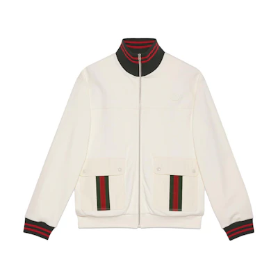 Gucci White Striped Zip-Up Jacket with Stand Collar Long Sleeves 752185-XJFQV-9733